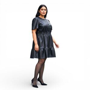 Nine. Eight New York Plus Size Short Sleeve Black Faux Leather Dress NWT Size 2X